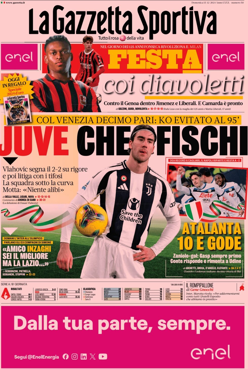 La Gazzetta Dello Sport, prima pagina