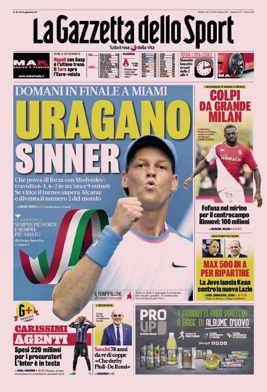 Gazzetta dello Sport prima pagina 
            Edizione di Oggi, Sabato 30 Marzo 2024