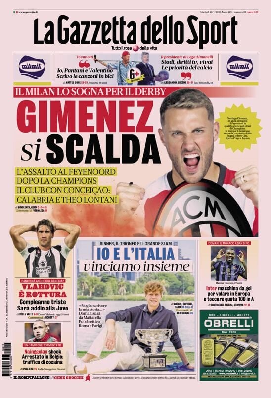 Gazzetta dello Sport prima pagina 
            Edizione di Oggi, Martedì 28 Gennaio 2025