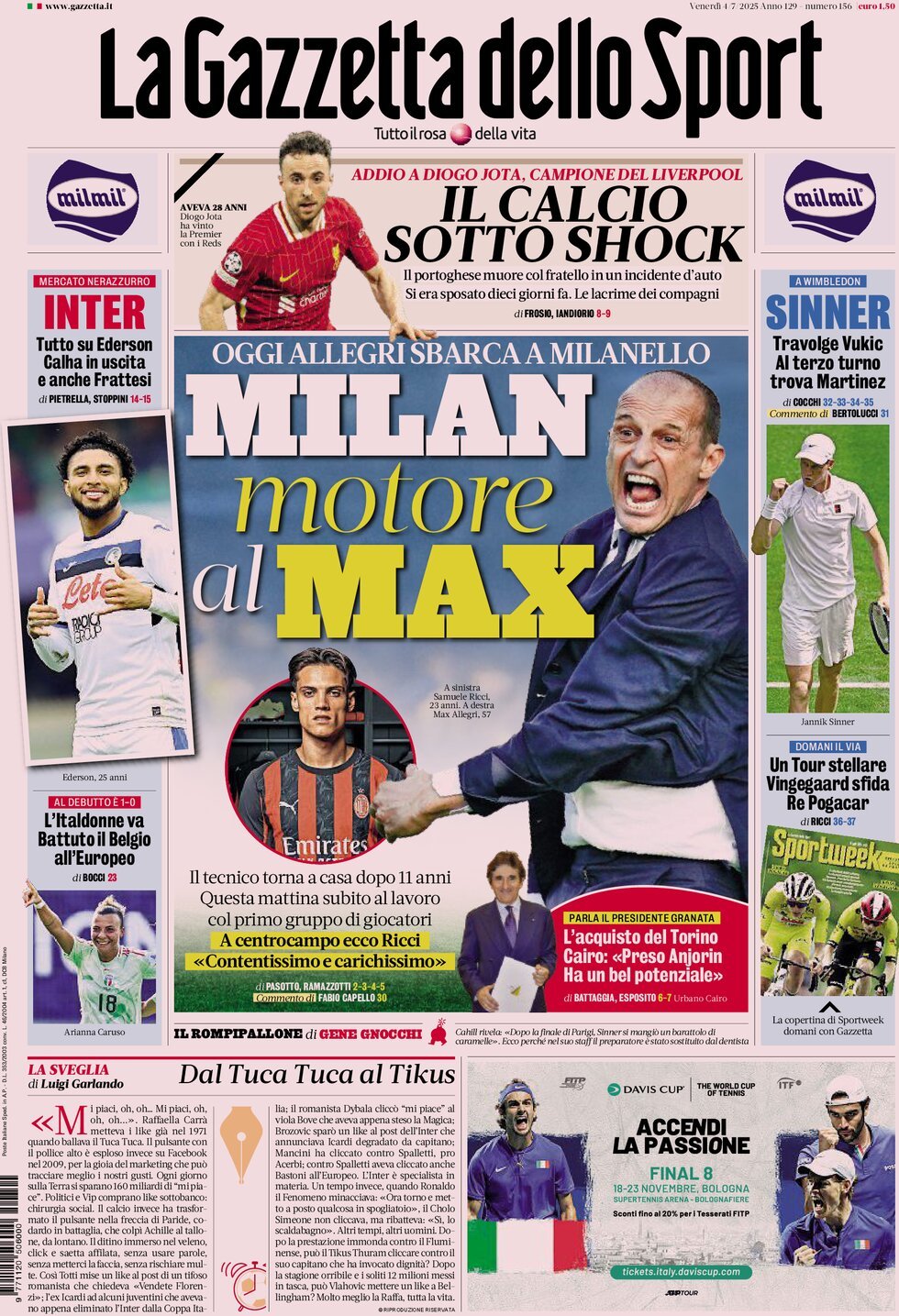La Gazzetta Dello Sport, prima pagina