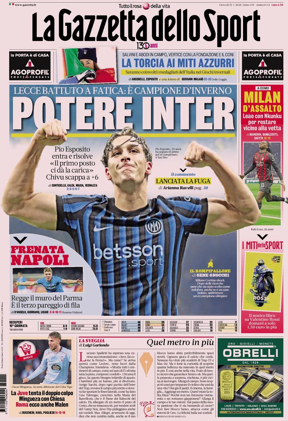 La Gazzetta Dello Sport, prima pagina