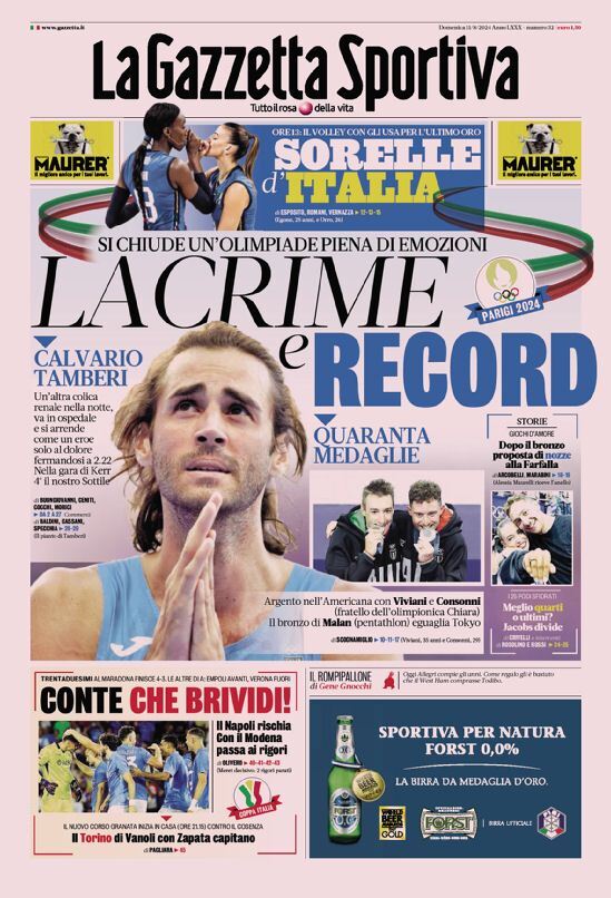 Gazzetta dello Sport prima pagina 
            Edizione di Oggi, Domenica 11 Agosto 2024