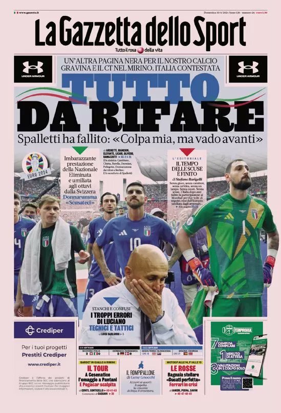 Gazzetta dello Sport Prima Pagina: Edizione di Oggi, Domenica 30 Giugno 2024