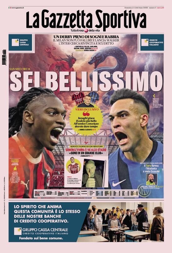 Gazzetta dello Sport prima pagina 
            Edizione di Oggi, Domenica 02 Febbraio 2025