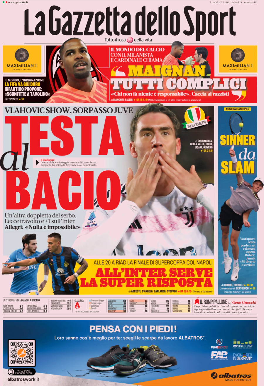 La Gazzetta Dello Sport, prima pagina