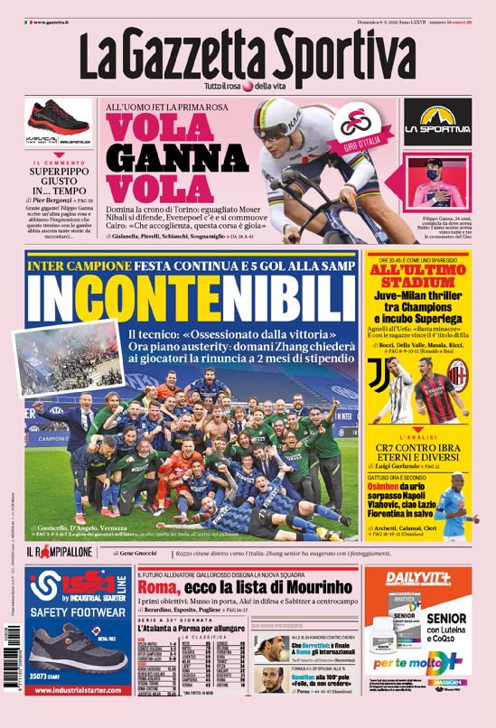 La Gazzetta Dello Sport, prima pagina