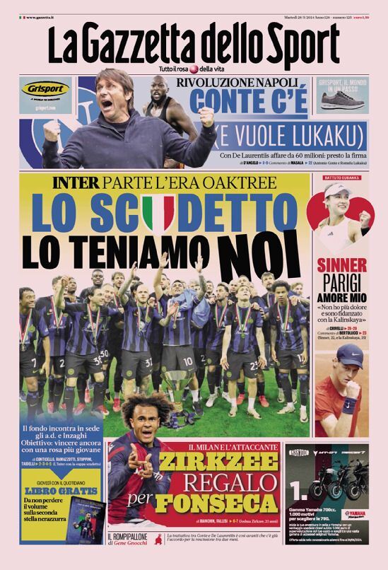 Gazzetta dello Sport prima pagina 
            Edizione di Oggi, Martedì 28 Maggio 2024