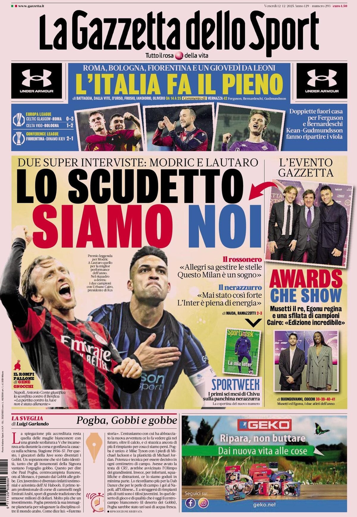 La Gazzetta Dello Sport, prima pagina