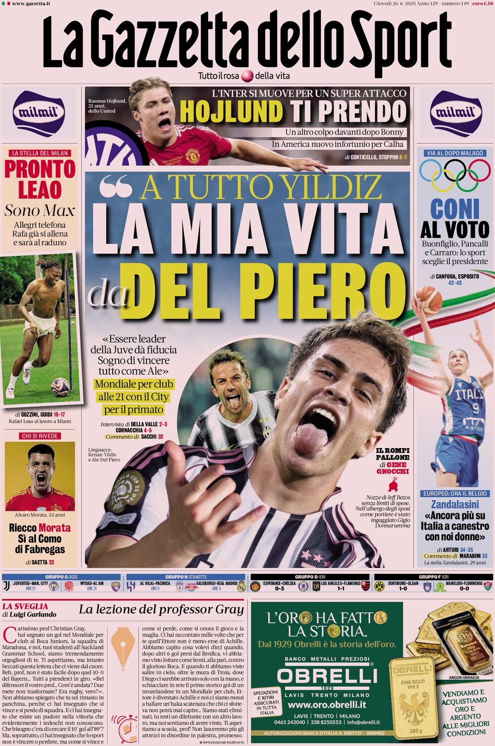 La Gazzetta Dello Sport, prima pagina