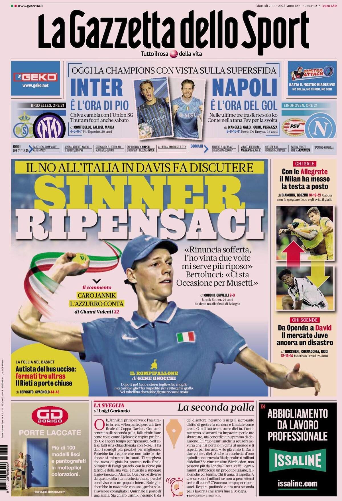 La Gazzetta Dello Sport, prima pagina