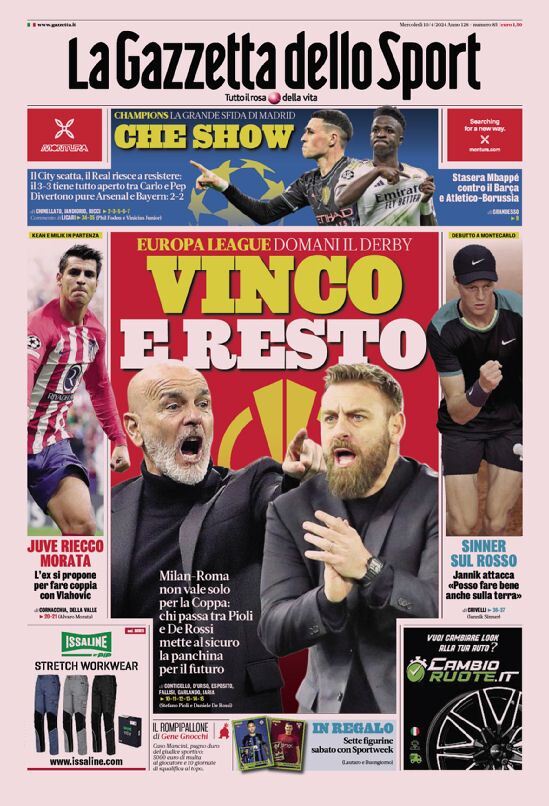 Le ultime notizie sportive: Gazzetta dello Sport, Mercoledì 10 Aprile 2024