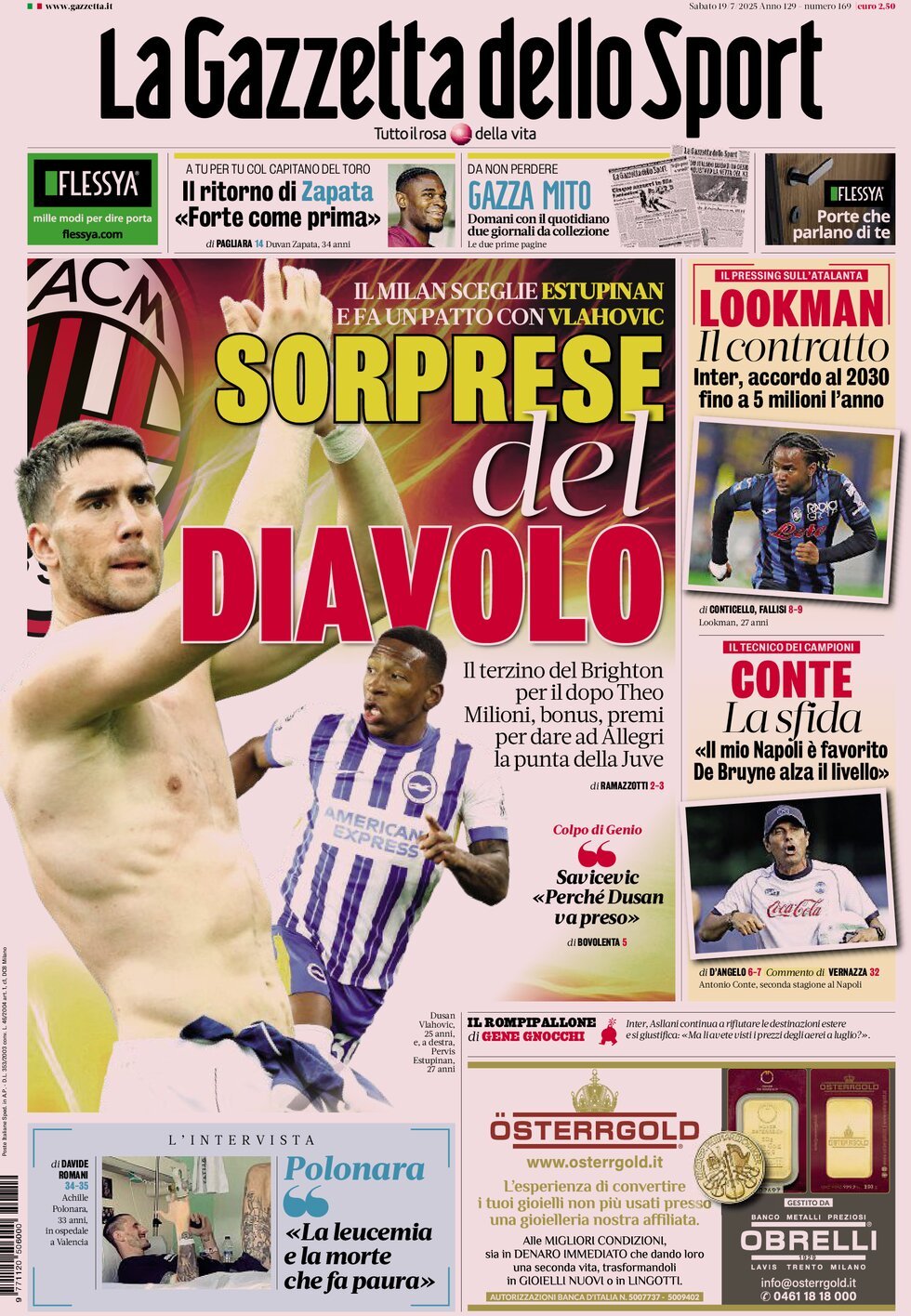 La Gazzetta Dello Sport, prima pagina