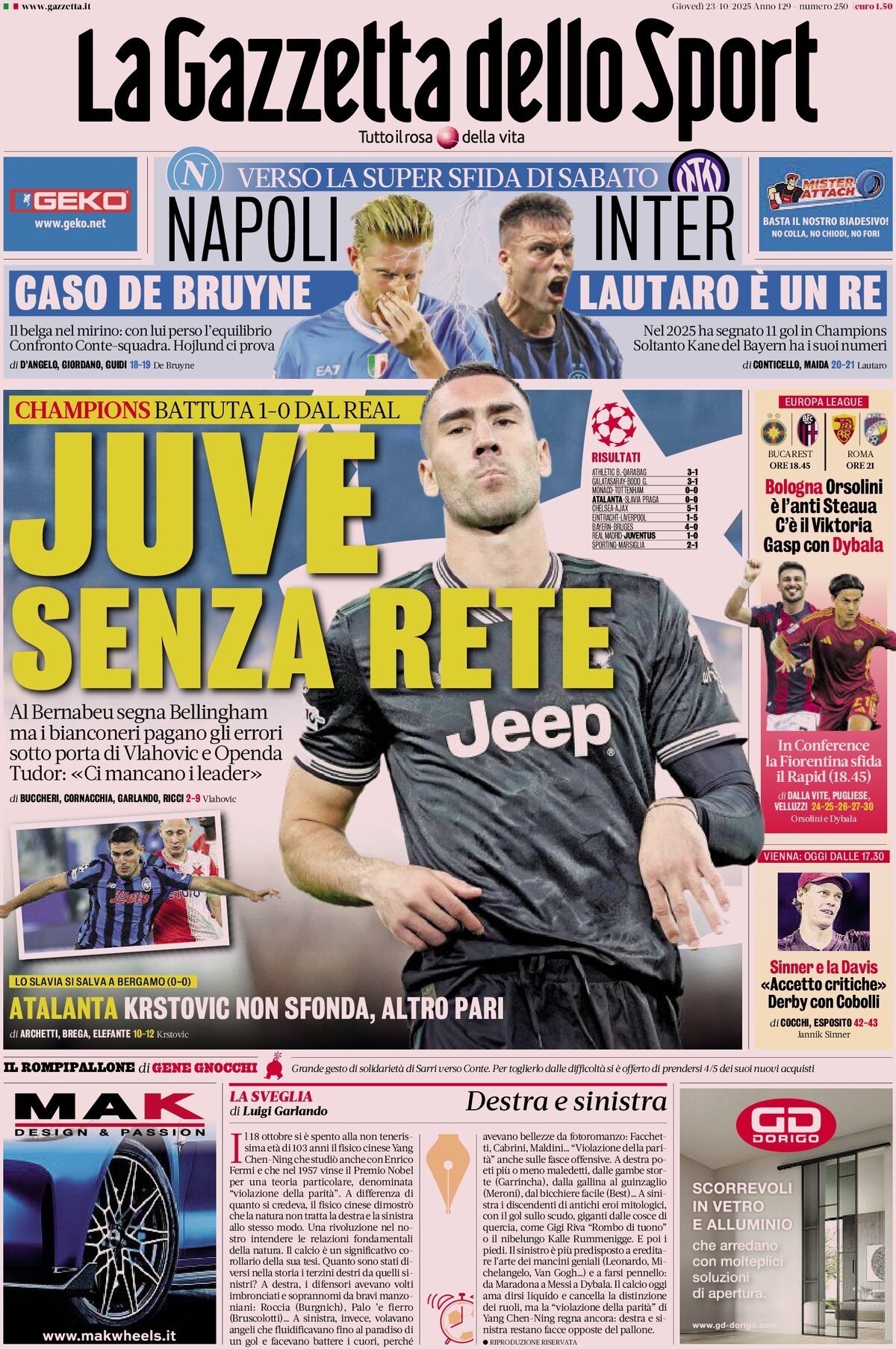La Gazzetta Dello Sport, prima pagina
