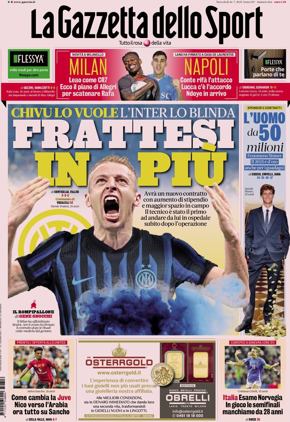 La Gazzetta Dello Sport, prima pagina