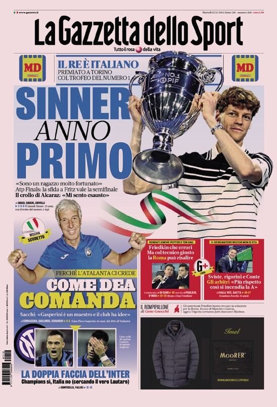 Gazzetta dello Sport prima pagina 
            Edizione di Oggi, Martedì 12 Novembre 2024