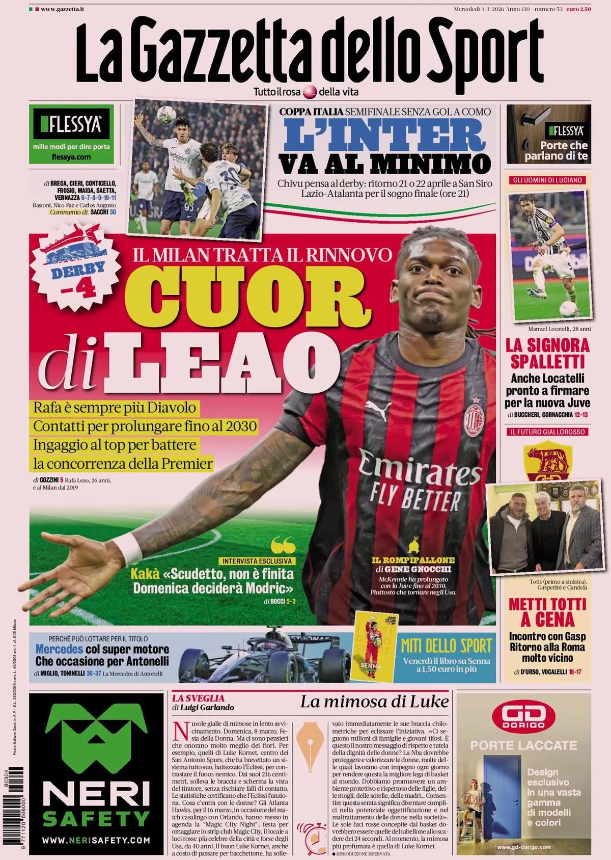 La Gazzetta Dello Sport, prima pagina