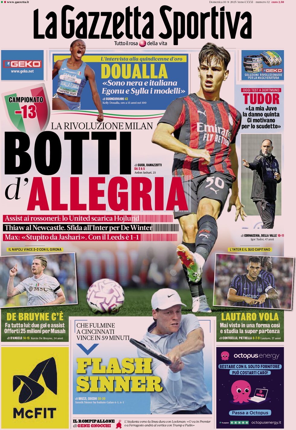 La Gazzetta Dello Sport, prima pagina