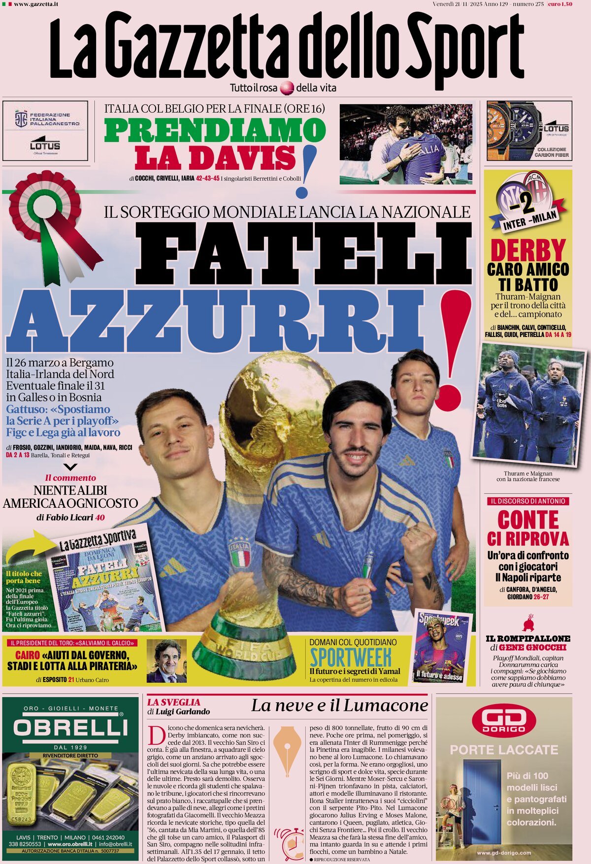 La Gazzetta Dello Sport, prima pagina