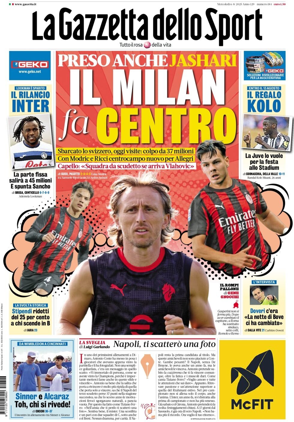 La Gazzetta Dello Sport, prima pagina