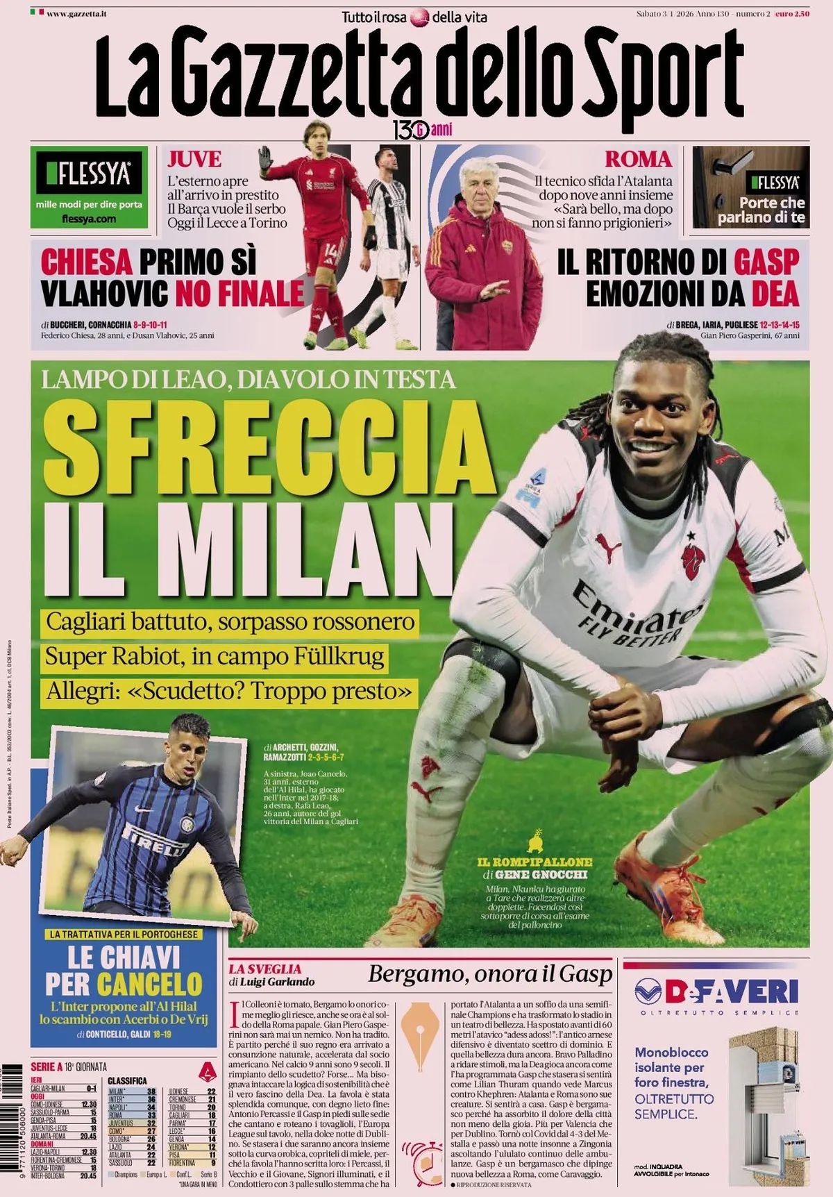La Gazzetta Dello Sport, prima pagina