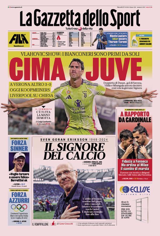 La Prima Pagina della Gazzetta dello Sport di Oggi: Martedì 27 Agosto 2024