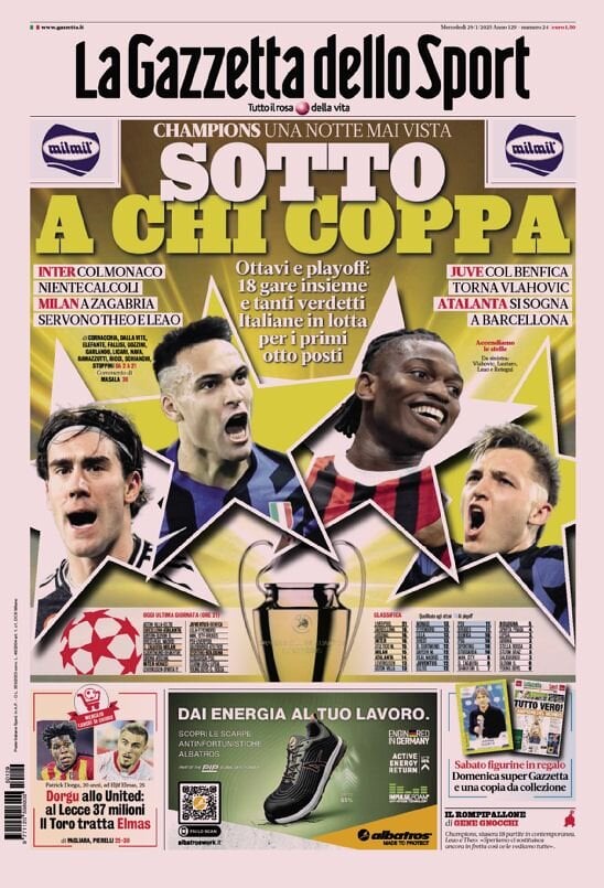 Gazzetta dello Sport prima pagina 
            Edizione di Oggi, Mercoledì 29 Gennaio 2025