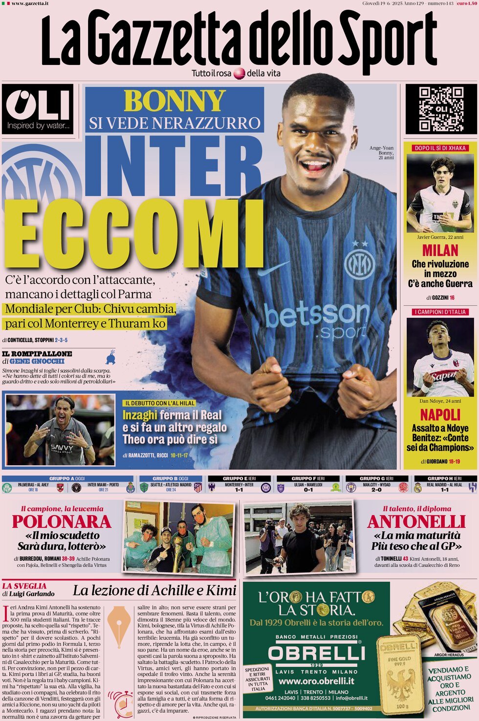 La Gazzetta Dello Sport, prima pagina