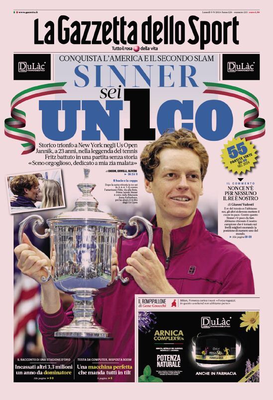 Gazzetta dello Sport prima pagina 
            Edizione di Oggi, Lunedì 09 Settembre 2024