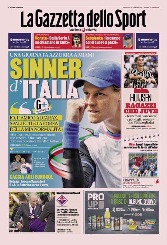 Gazzetta dello Sport prima pagina 
            Edizione di Oggi, Giovedì 21 Marzo 2024