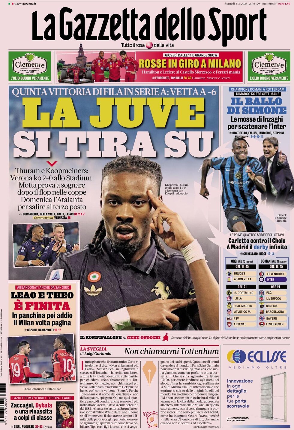 La Gazzetta Dello Sport, prima pagina