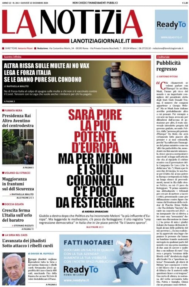 La Notizia, prima pagina