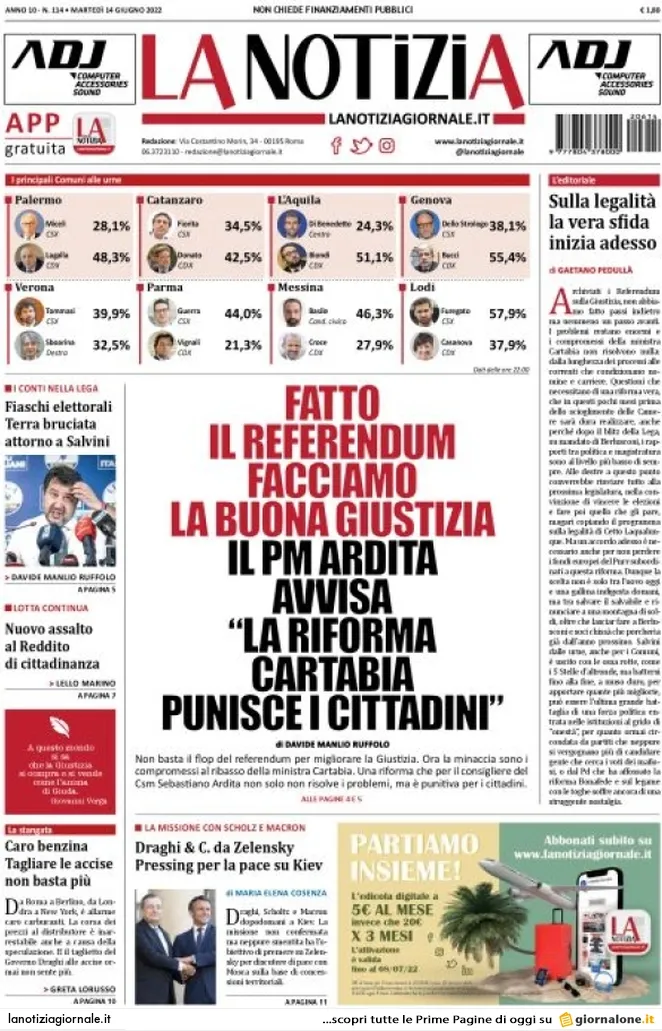 Prima pagina «La Notizia» | Giornali.it