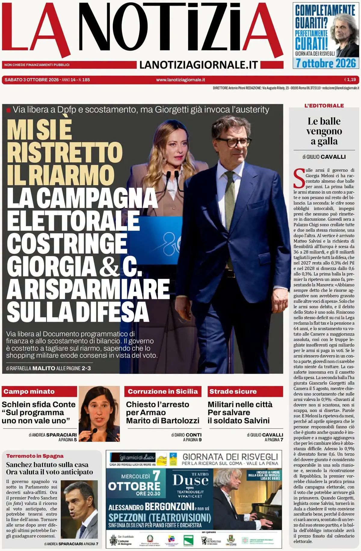 La Notizia, prima pagina