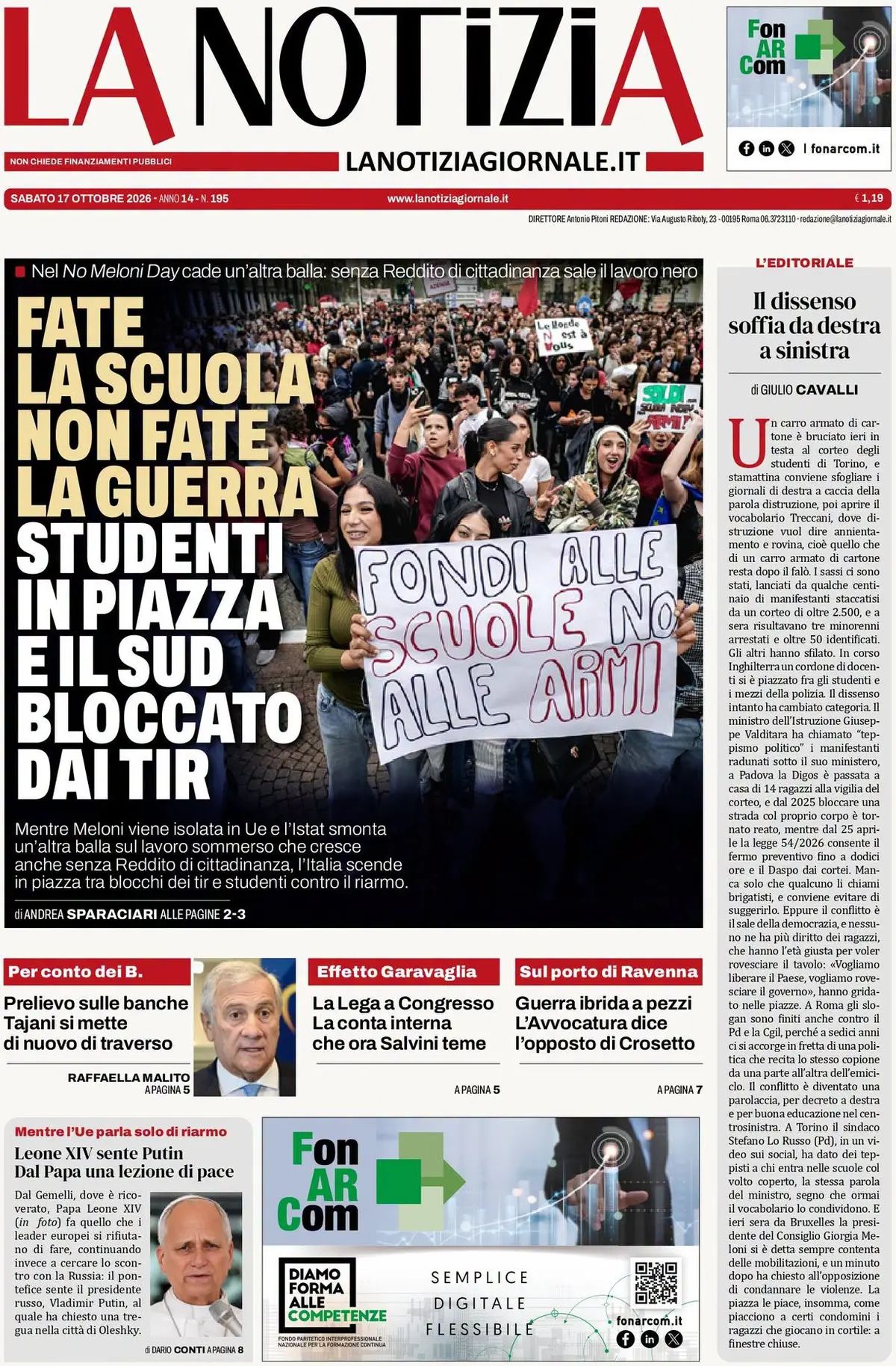 La Notizia, prima pagina