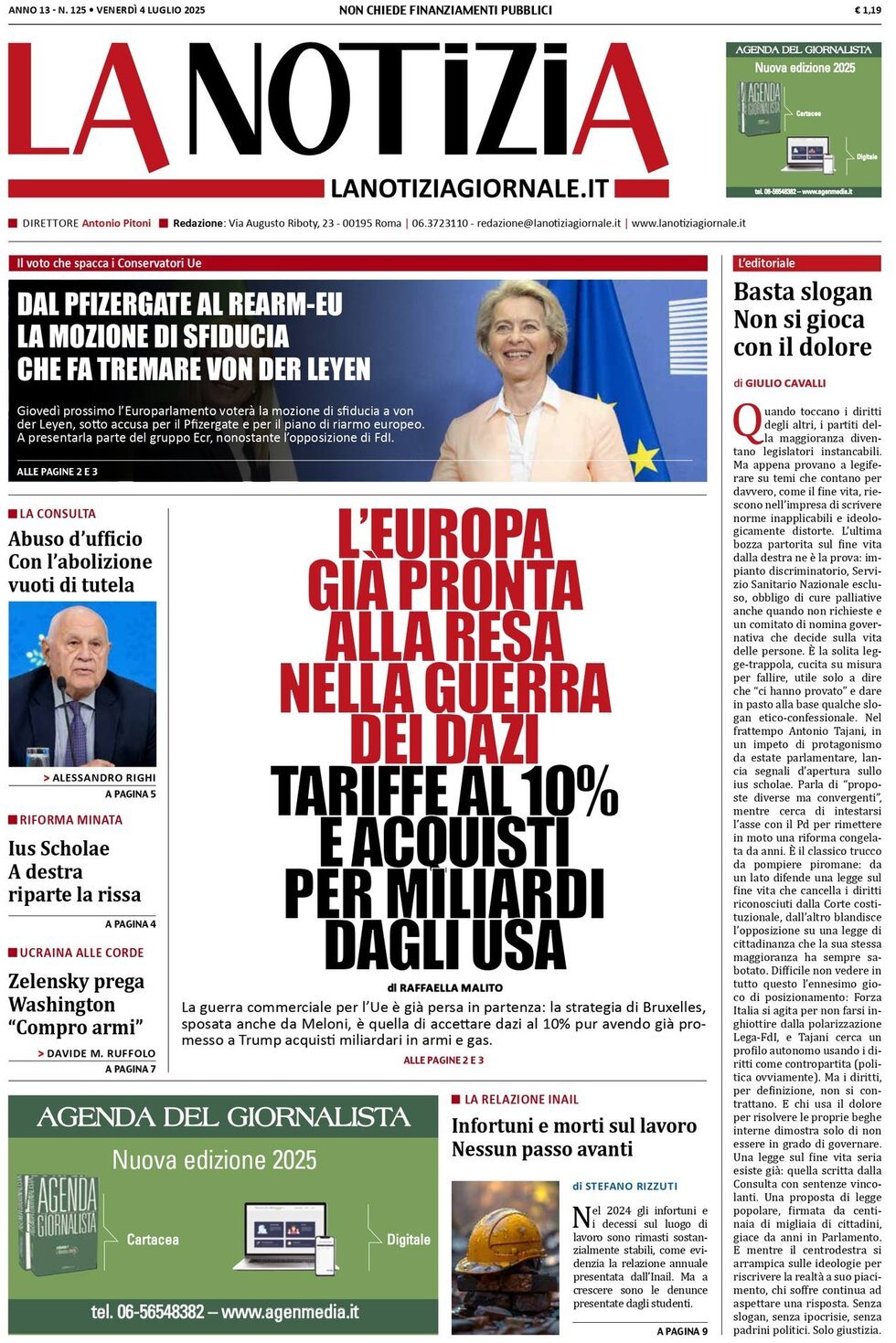 La Notizia, prima pagina