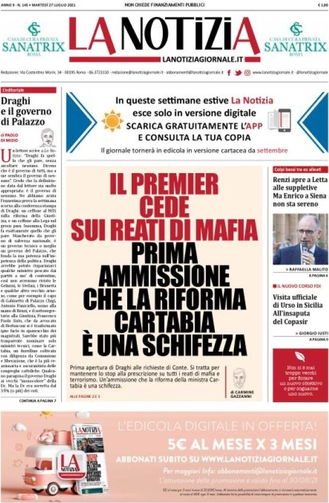La Notizia, prima pagina