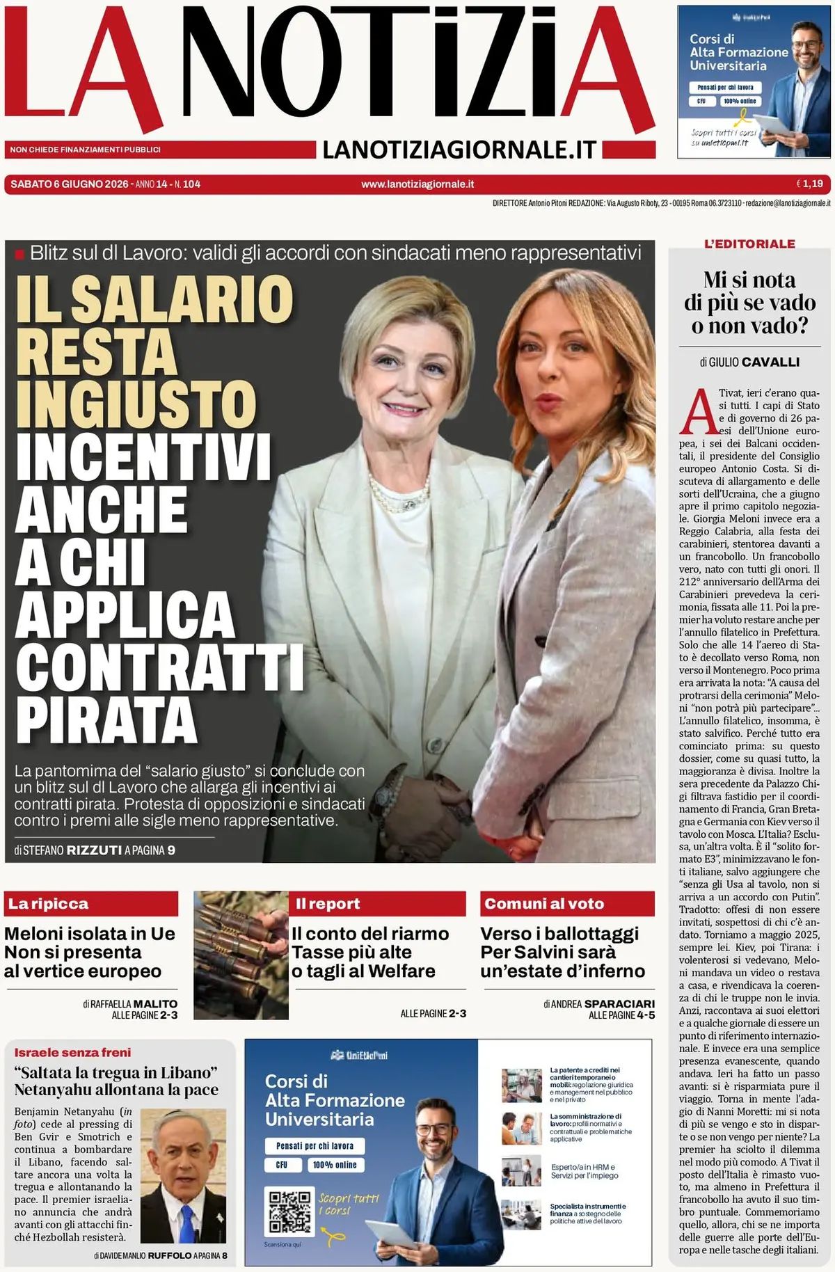 La Notizia, prima pagina