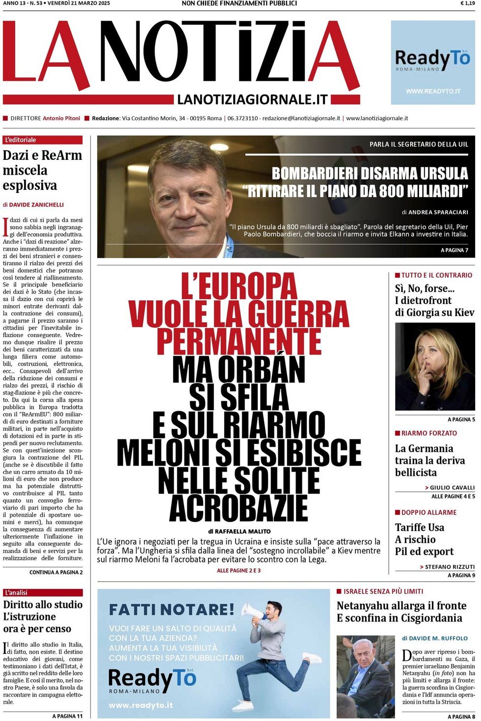 La Notizia, prima pagina