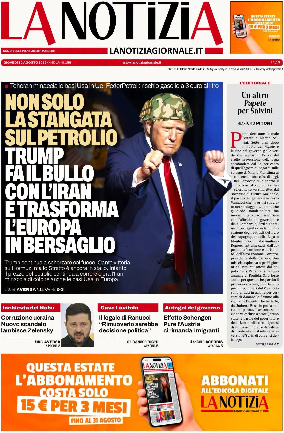 La Notizia, prima pagina