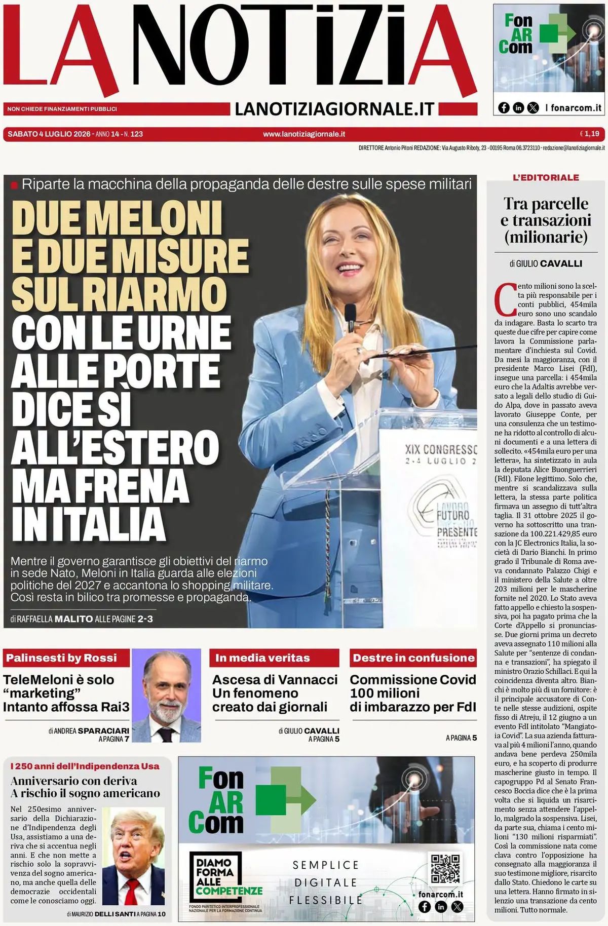 La Notizia, prima pagina