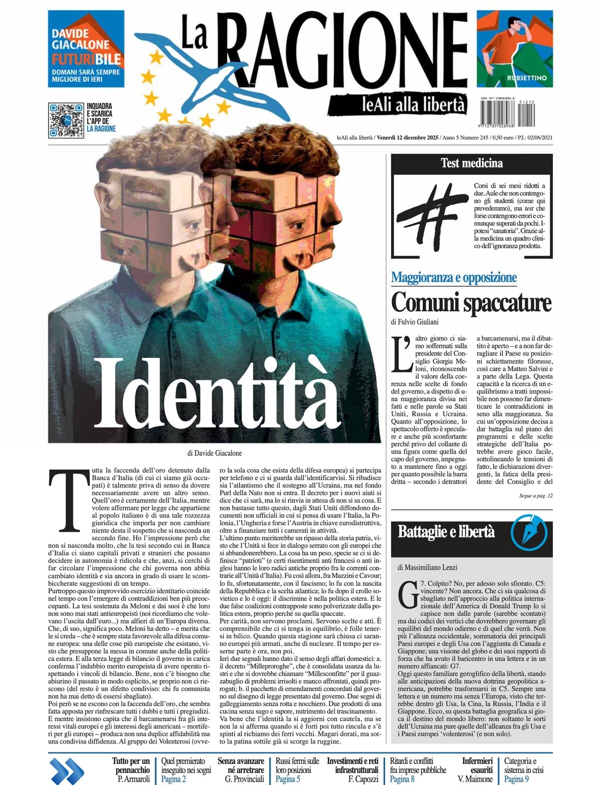 La Ragione, prima pagina
