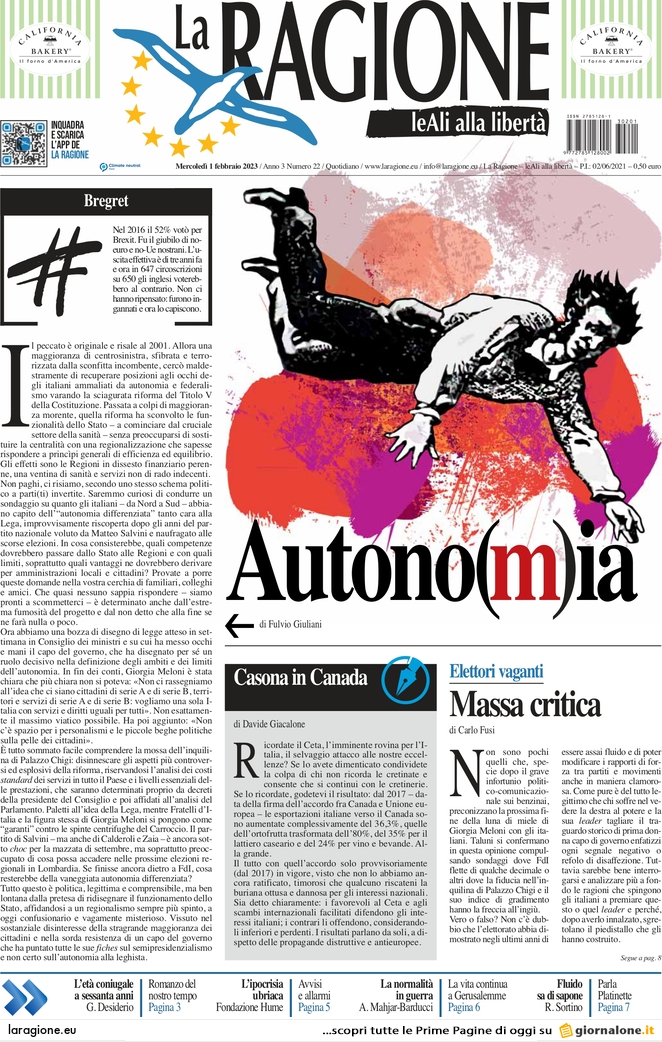 La Ragione, prima pagina