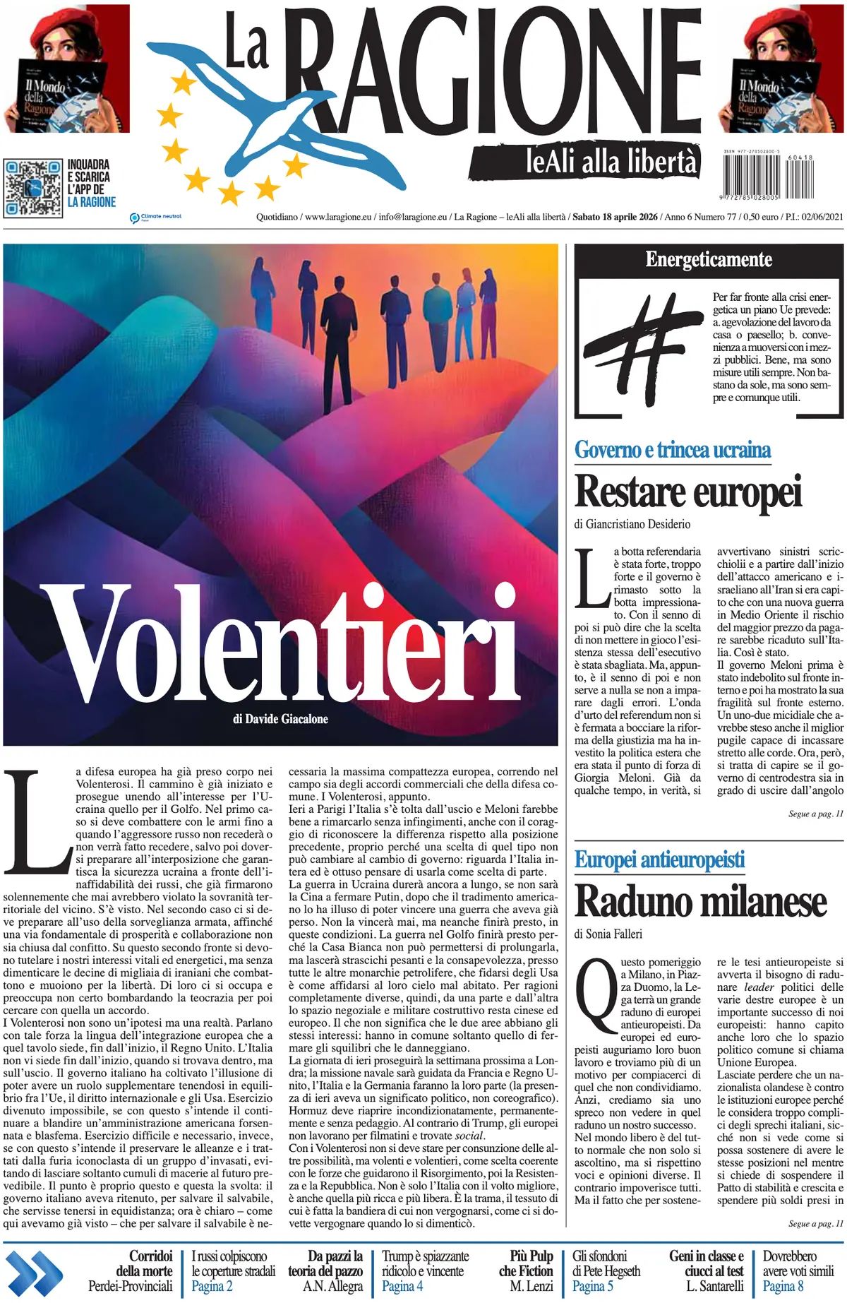 La Ragione, prima pagina