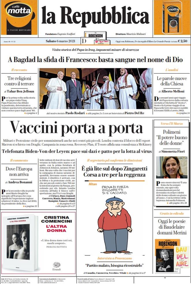 La Repubblica, prima pagina