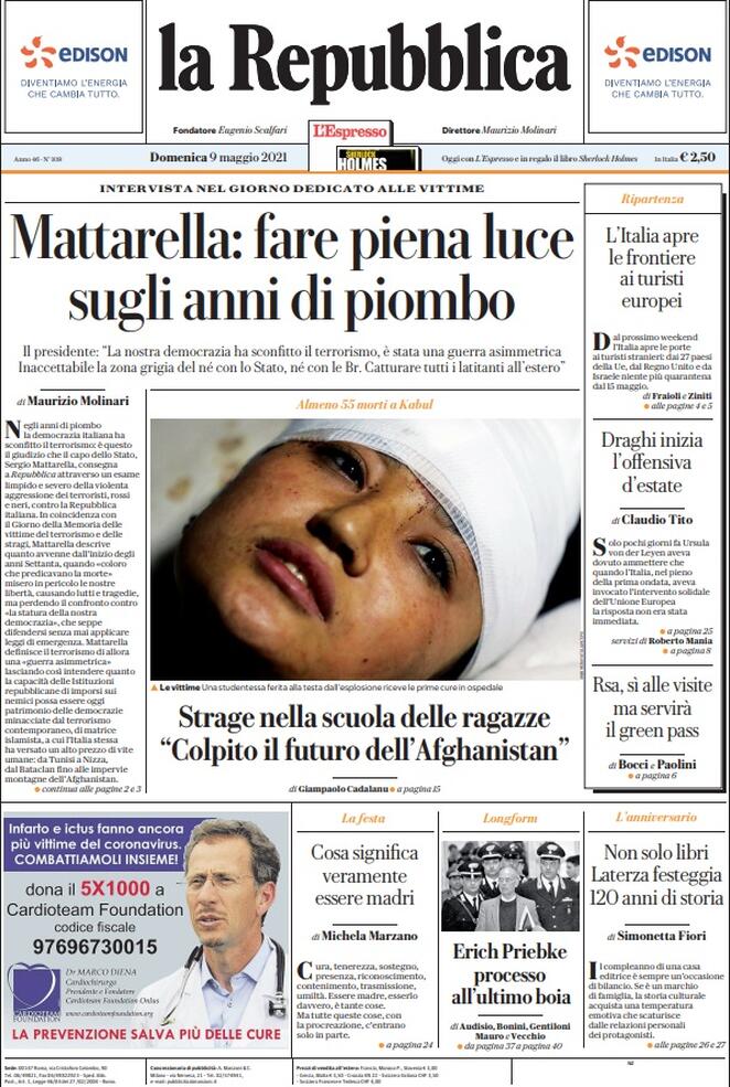 La Repubblica, prima pagina