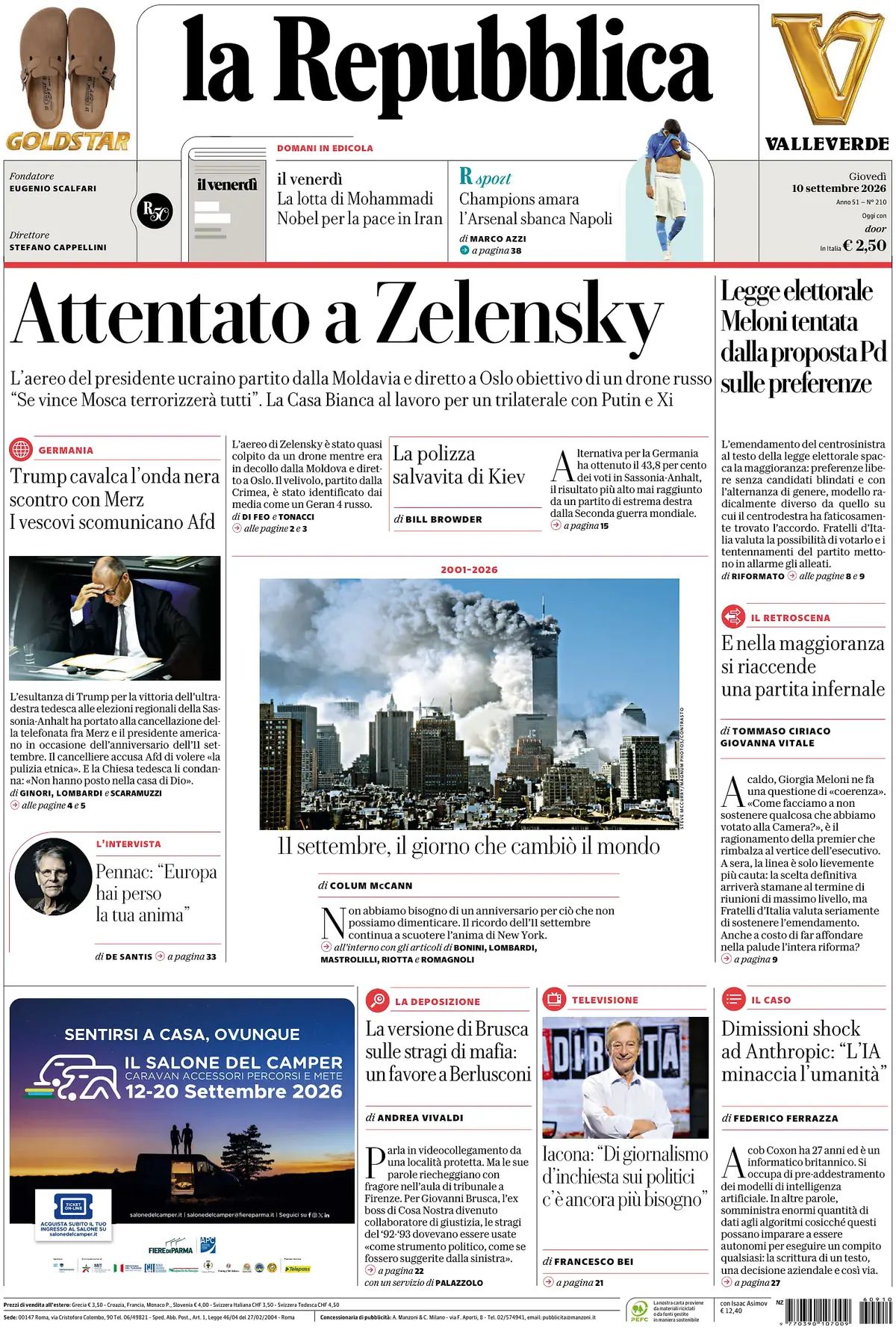 La Repubblica, prima pagina