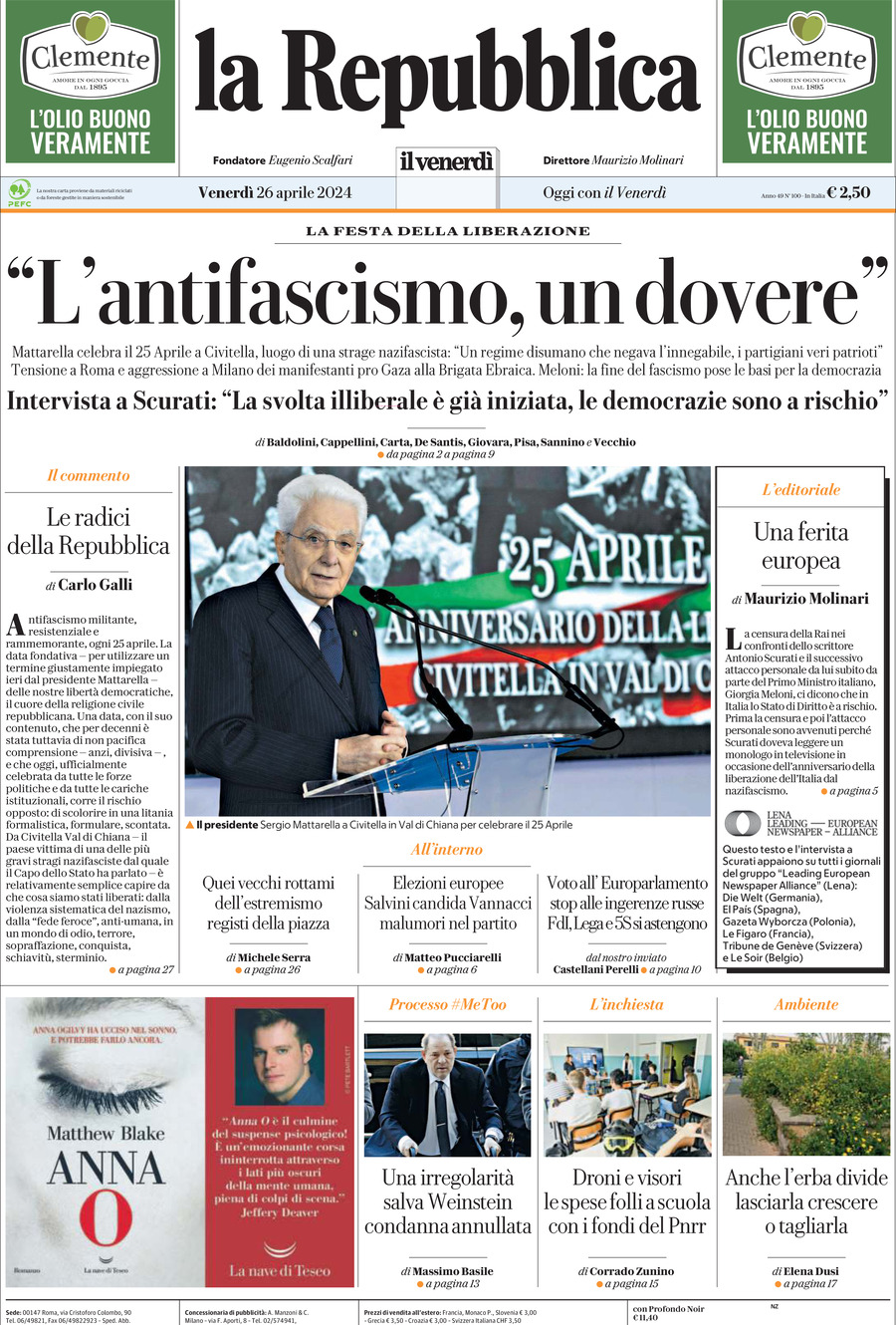 Prima pagina «La Repubblica» Giornali.it