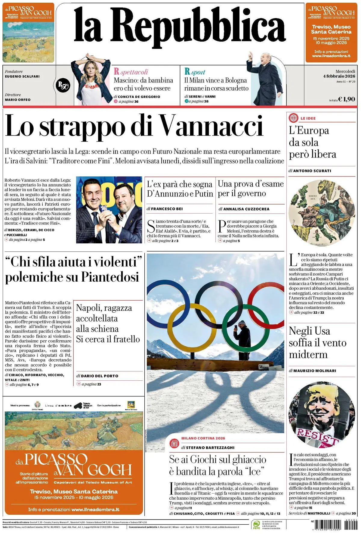 la repubblica oggi prima pagina