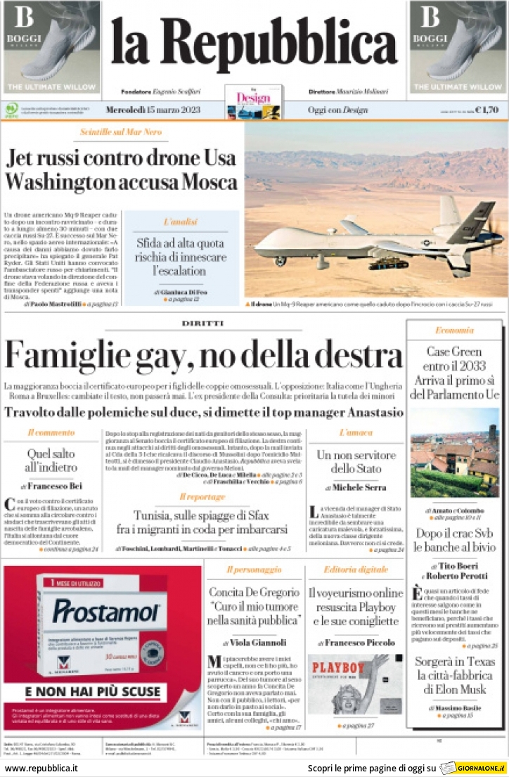 La Repubblica, prima pagina