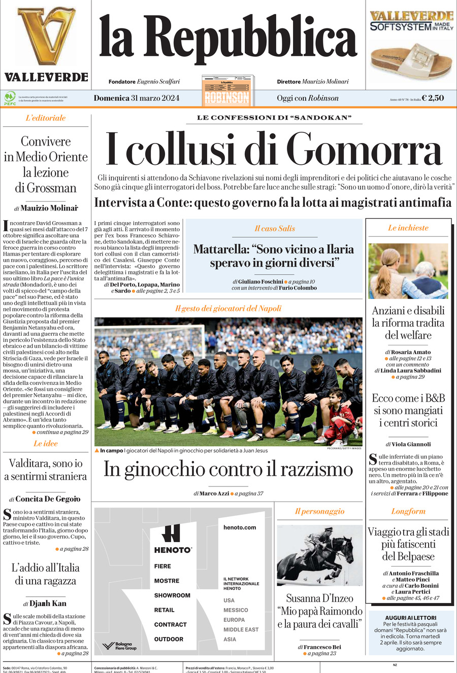 Prima pagina La Repubblica Giornali.it